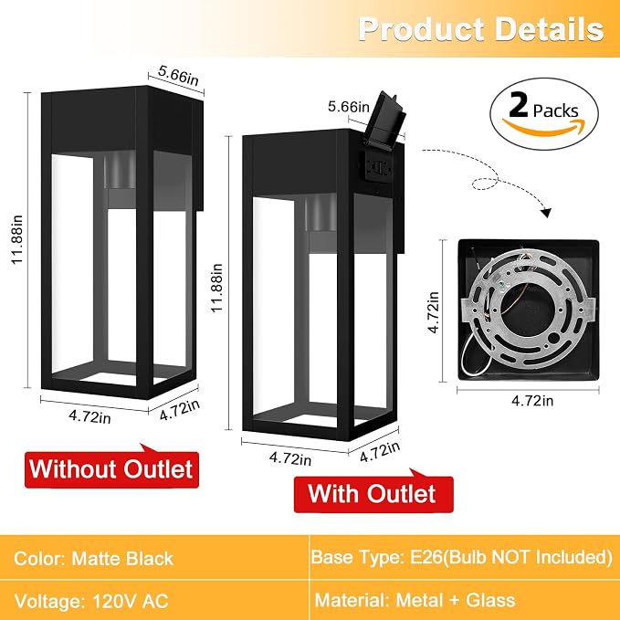 2 Pack Porch Lights Outdoor Wall Sconce, Outdoor Light - Image 5