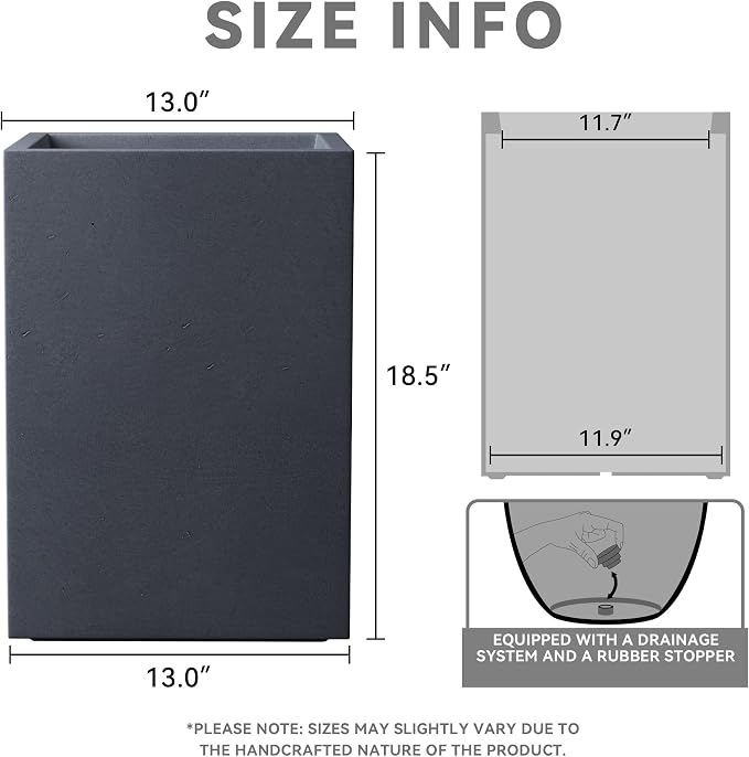 Kante 18.5" H Tall Rectangular Concrete Planters, Outdoor Indoor Lightweight - Image 2