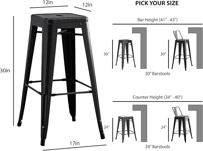 AC Pacific 30” Metal Backless Barstool Set of 2 – Country Rustic Style - Image 3