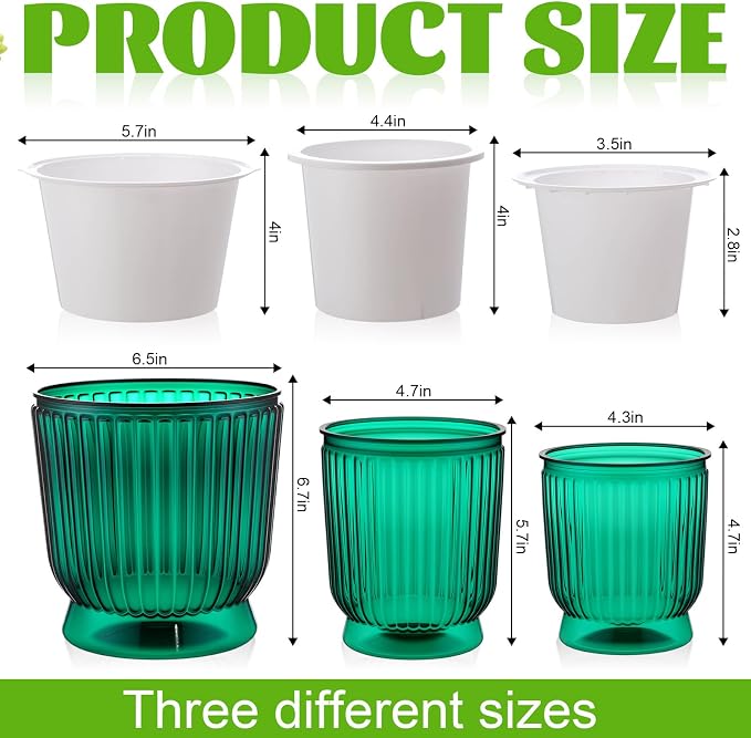 Set of 6 Self Watering Plant Pot 3 Sizes Plastic Double Layer Self Watering - Image 2