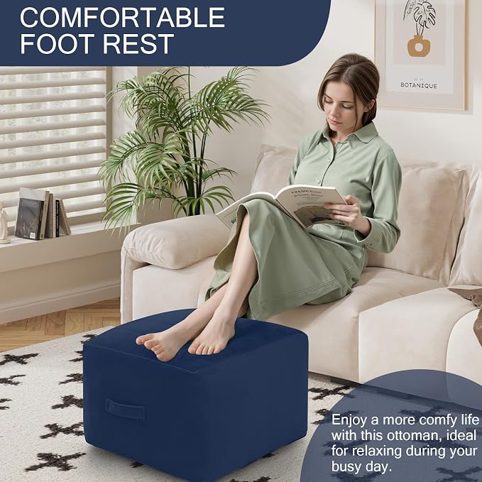 MeMoreCool Square Stuffed Pouf Ottoman Foot Rest, Floor Pouf Foot Stool - Image 4