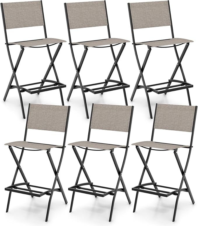 Giantex Folding Patio Bar Chairs Set of 6, Outdoor Counter Height Bar Stools by Giantex
