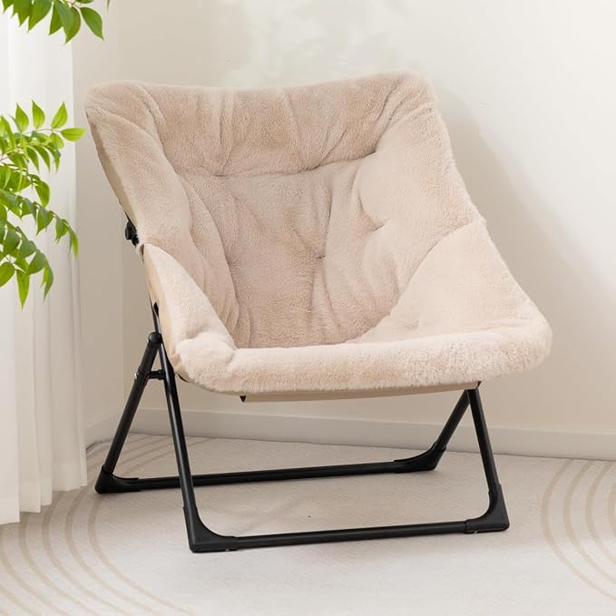 HollyHOME X-Large Saucer Chair, Comfy Oversized Folding Chair, Faux-Fur Reading - Image 8