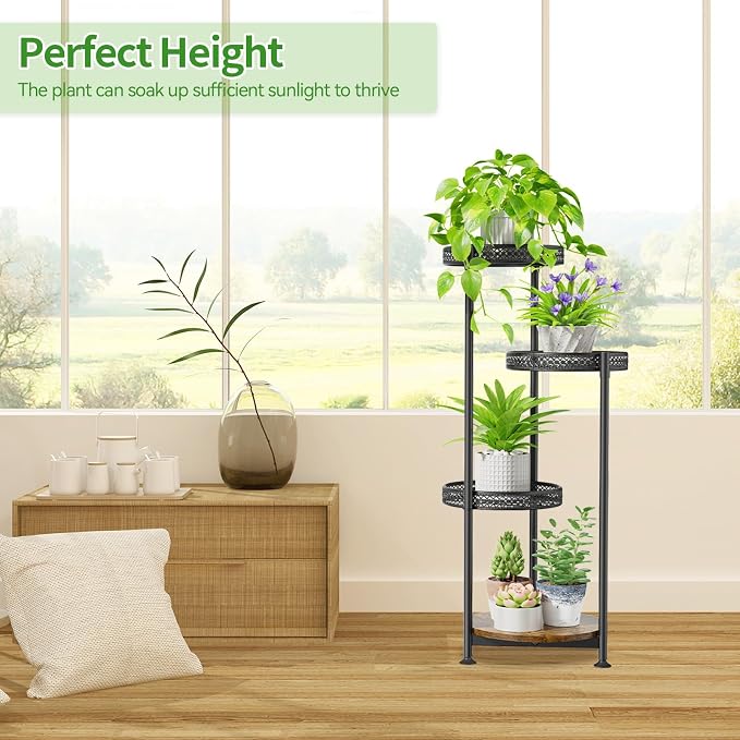 4 Tier Plant Stand Indoor Outdoor, Metal Flower Pot Shelf Holder Clearance - Image 5
