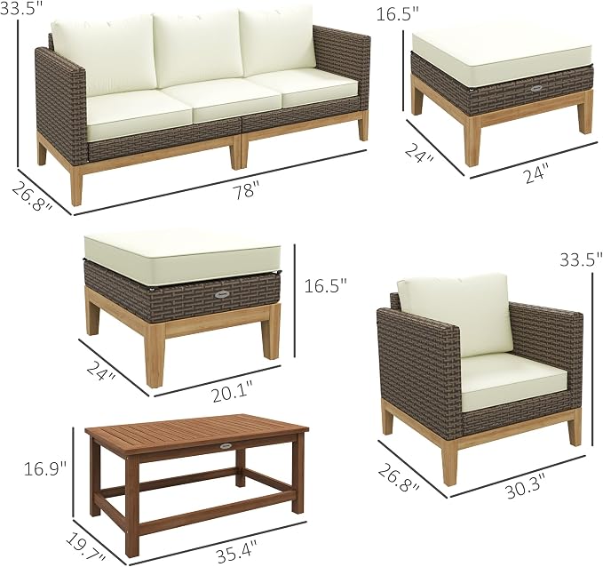Outsunny Wooden Patio Furniture Set - Image 7