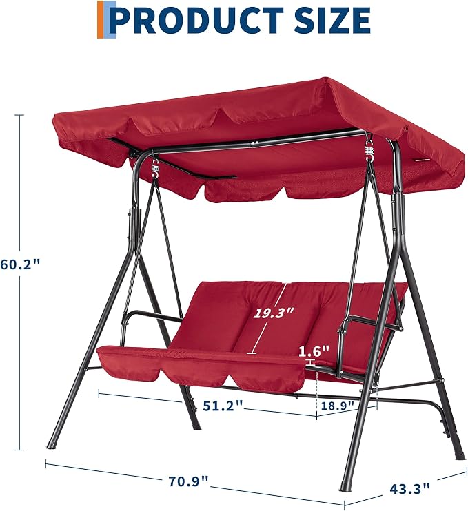 Porch Swing Chair with Adjustable Canopy - Image 6