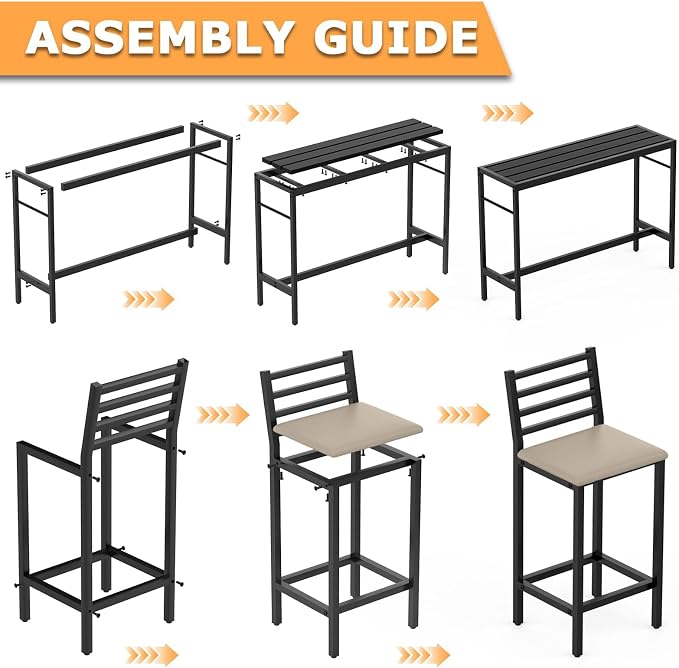 3 Piece Outdoor Patio Bar Set, 2 Cushioned 41" Bar Stools Modern Metal Outdoor - Image 6
