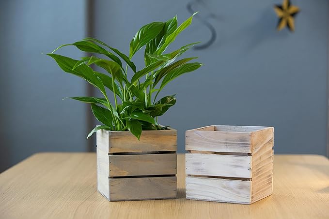 Wood Planter Box with Wine Crate Styled, 5 Inch Square, Rustic Barn Wood - Image 5
