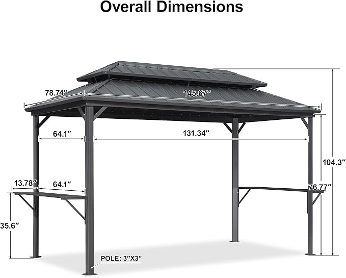 PURPLE LEAF 6.5' X 12' Hardtop Grill Gazebo - Image 4