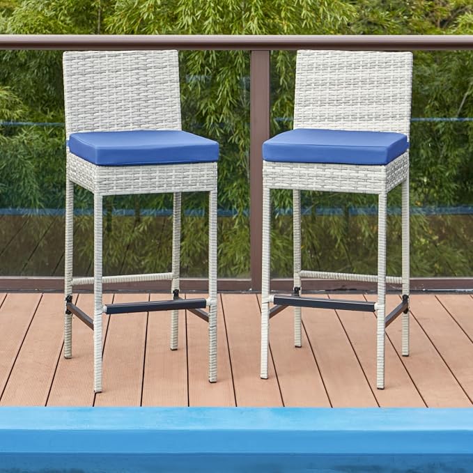 ECOTOUGE Outdoor Bar Stools Set of 2, Wicker Woven Patio Stools & Patio Bar - Image 6