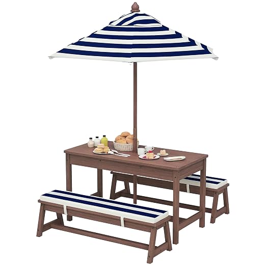 Qaba Kids Picnic Table, Outdoor Wooden Table & Bench Set by Qaba