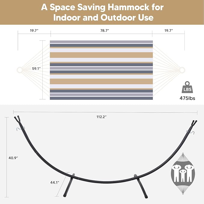 SUNCREAT 2 Person Hammock with Stand, Heavy Duty Free Standing Hammock with - Image 5