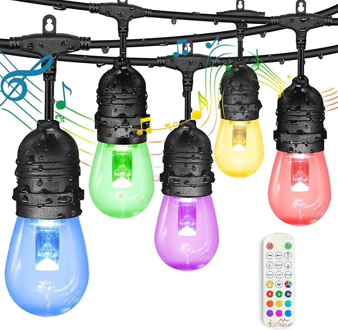 GANA Outdoor String Lights, Patio Lights 96FT Music Flash RGBW Colourful by GANA