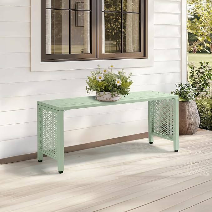 VINGLI 40in Outdoor Metal Bench, All-Weathe Backless Patio Bench - Image 7