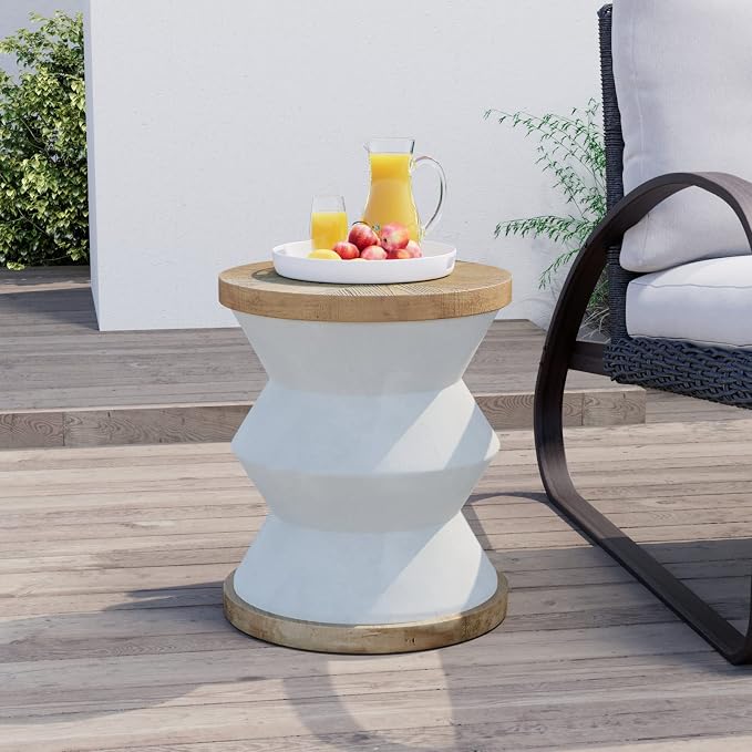 COSIEST Outdoor Side Table Set of 2, Round MgO Concrete Side Table, Patio End - Image 4