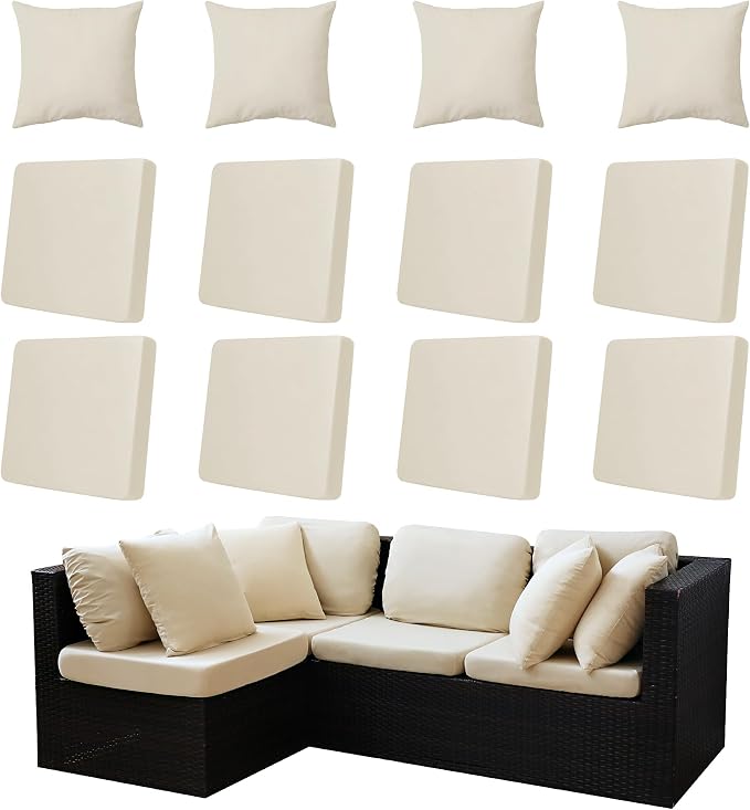 12-Piece Outdoor Cushion & Pillow Cover Set, 8 Seat Covers + 4 Pillow Covers by Unknown