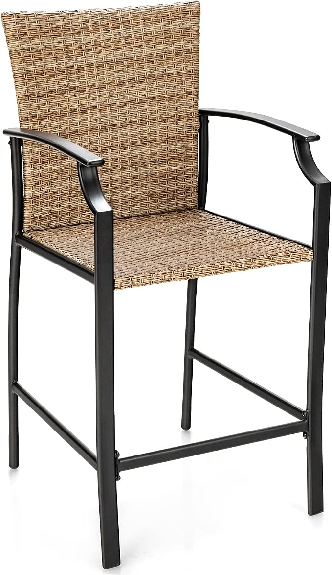 Tangkula Patio Rattan Bar Stools Set of 4, Outdoor Wicker Bar Height Chairs - Image 8