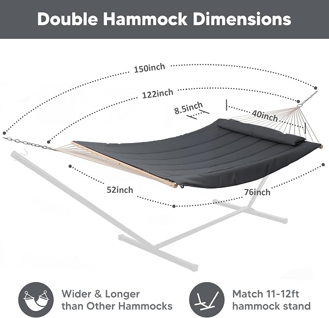 SUNCREAT Hammocks for Outside, Two Person Hammock for Patio, Dark Grey - Image 6