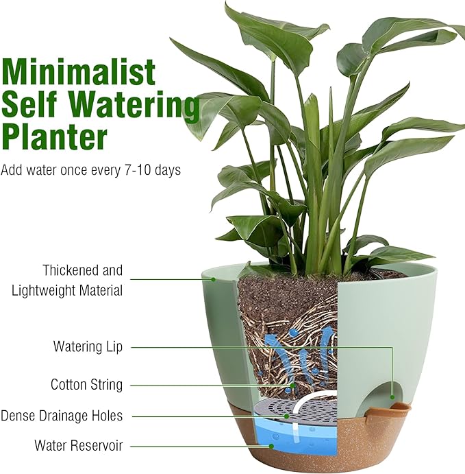 12 inch Large Self Watering Pots, Flower Plant Pots - Image 4