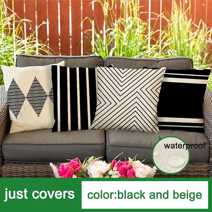 RABUSOFA Outdoor Pillows Waterproof, 18x18 inch Black and White Throw Pillows - Image 3