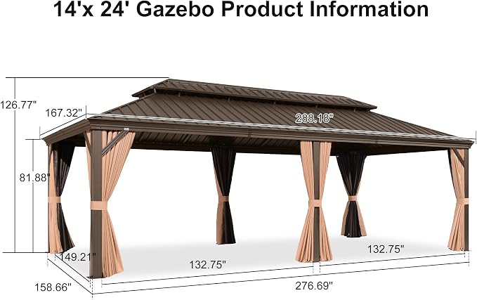 PURPLE LEAF 14' X 24' Outdoor Hardtop Gazebo Patio Wide Aluminum Frame - Image 9