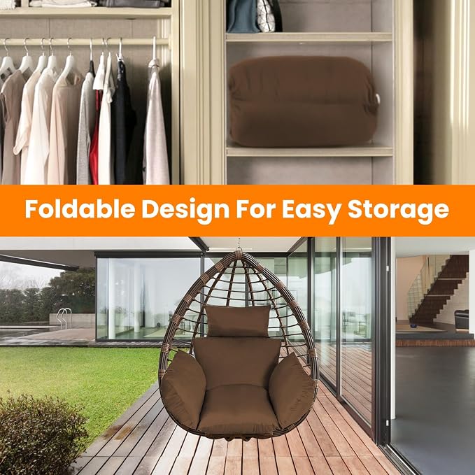Egg Chair Cushion with Headrest, Hanging Basket Hammock Swing Seat Cushion - Image 6