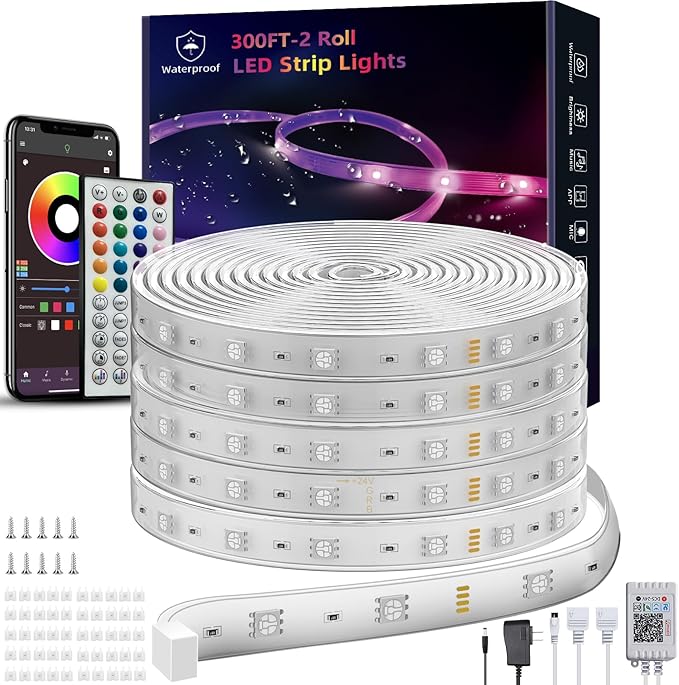 Outdoor Led Strip Lights Waterproof 298ft, Ip65 Outside Led Light Strip by Ledagic