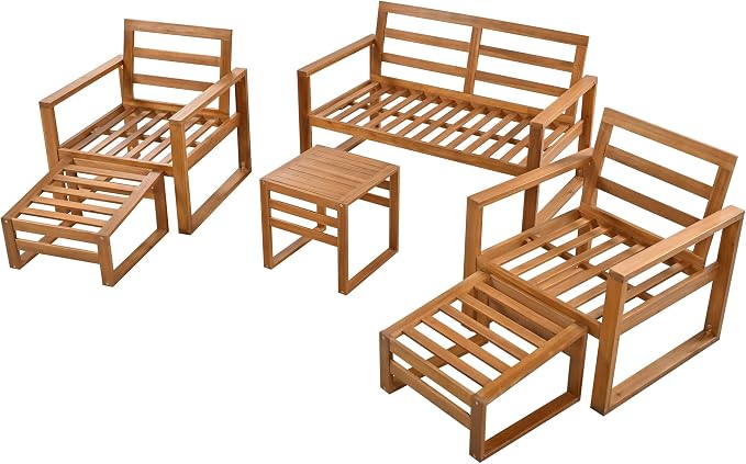 Outdoor Acacia Wood 6-Piece Conversation, Sectional Garden Seating Groups Chat - Image 5