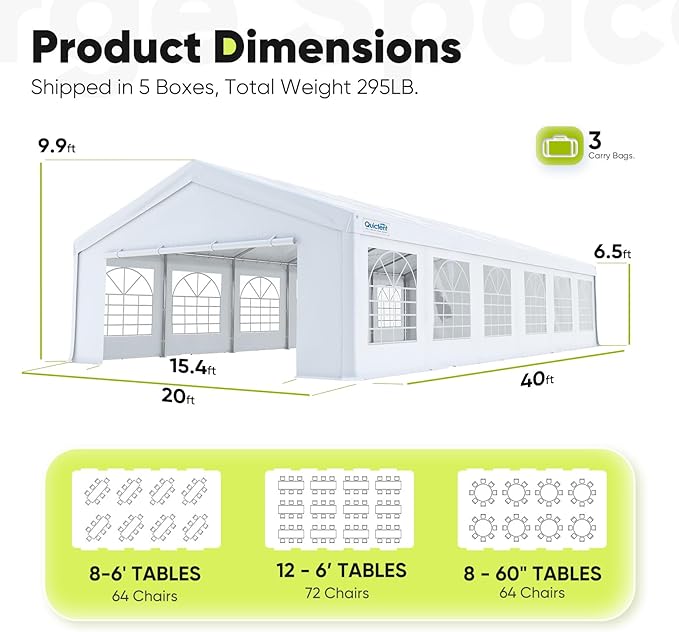 Quictent 20x40ft Party Tent Heavy Duty Outdoor Canopy Tent Carport Wedding - Image 7