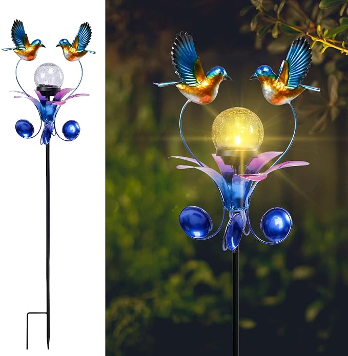 VCUTEKA Solar Lights Outdoor Metal Garden Stake Waterproof Crackle Glass Globe by VCUTEKA