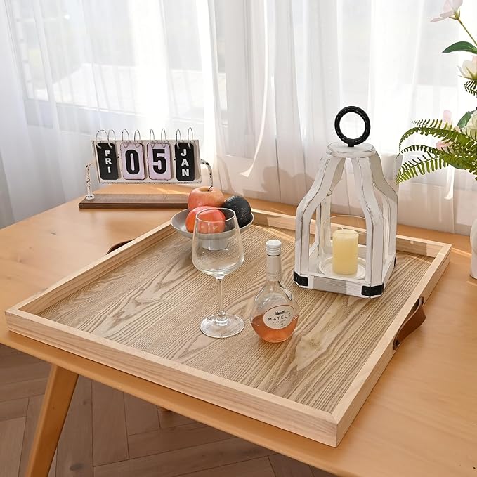 SwallowLiving 24 x 24 Inches Extra Large Square Wood Ottoman Tray - Image 7