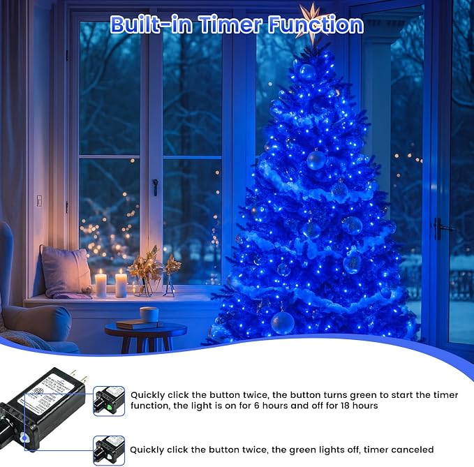 Upgraded Connectable 200 LED String Lights Indoor Outdoor, 66FT Blue Christmas - Image 3