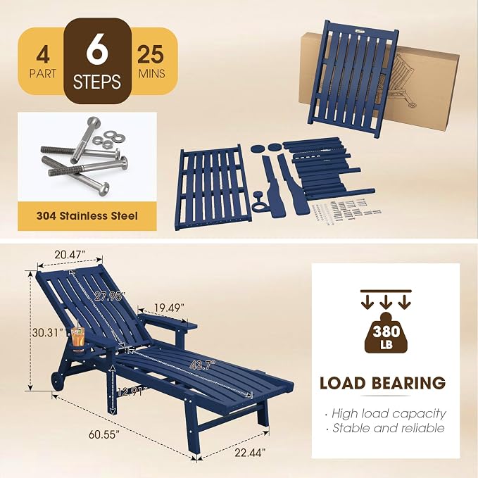 Patio Chaise Lounge Chair Set of 4, Oversized Lounge Chair Outdoor - Image 2