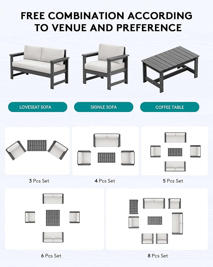 SERWALL 4 Pieces HDPE Outdoor Sofa Set - Image 6