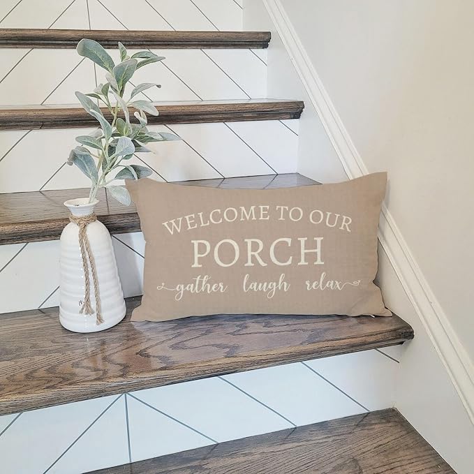 PANDICORN Welcome to Our Porch Stay Awhile Beige Outdoor Farmhouse Lumbar - Image 8