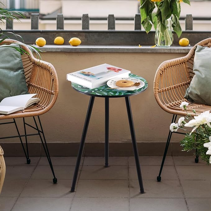 Metal Outdoor Side Tables Set of Two Small Outside Round End Table - Image 2