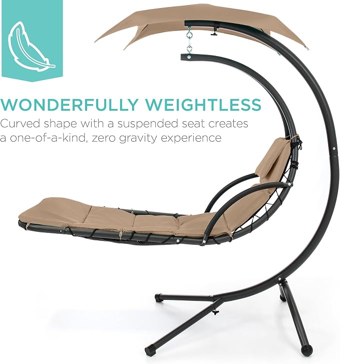 Best Choice Products Outdoor Hanging Curved Steel Chaise Lounge Chair Swing - Image 3