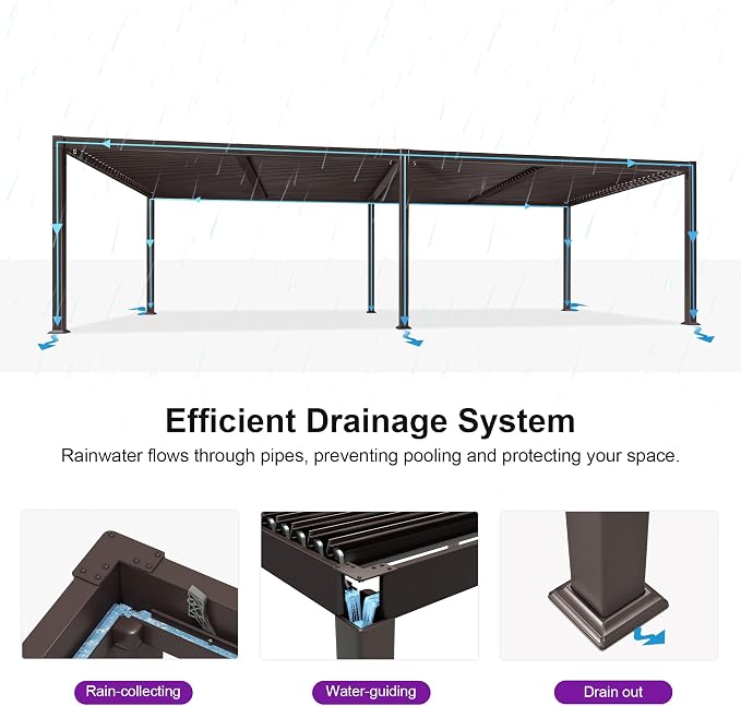 PURPLE LEAF 11' x 28' Louvered Pergola Outdoor Adjustable Louvre Shade Modern - Image 3