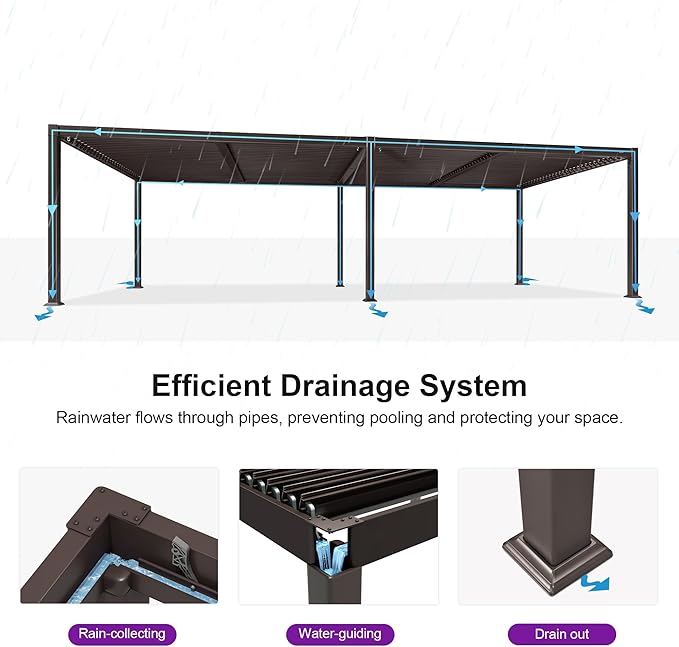 PURPLE LEAF 11' x 23' Louvered Pergola Outdoor Adjustable Louvre Shade Modern - Image 5