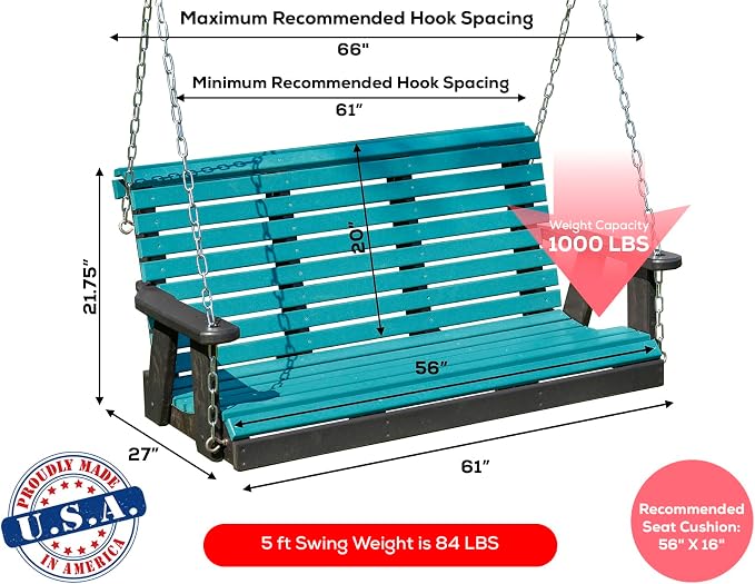 Poly Lumber Wood 5FT Porch Swing Amish Craftsmandship Made in USA HDPE - Image 2
