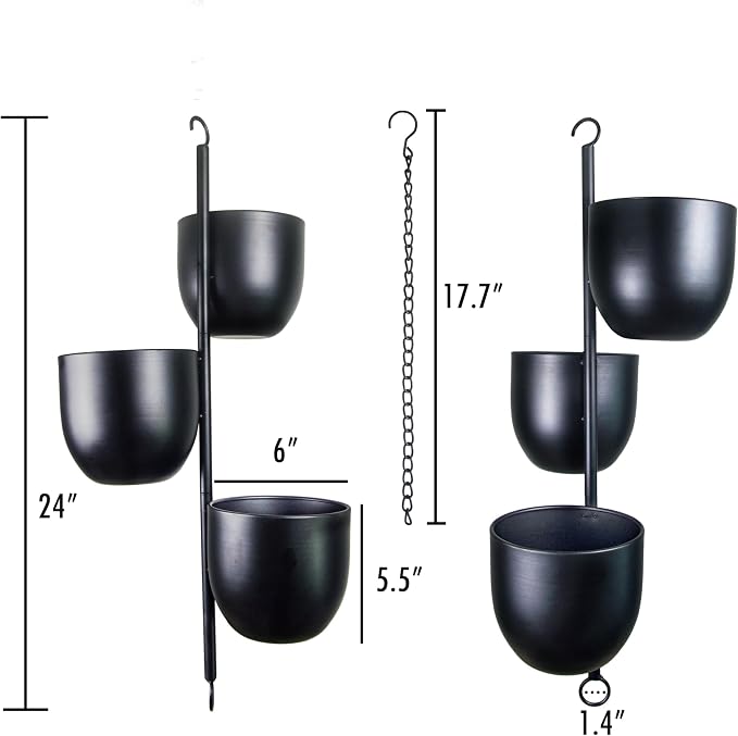 3 Tier Hanging Planters for Indoor & Outdoor, Stackable Black Metal Plant Hanger - Image 2