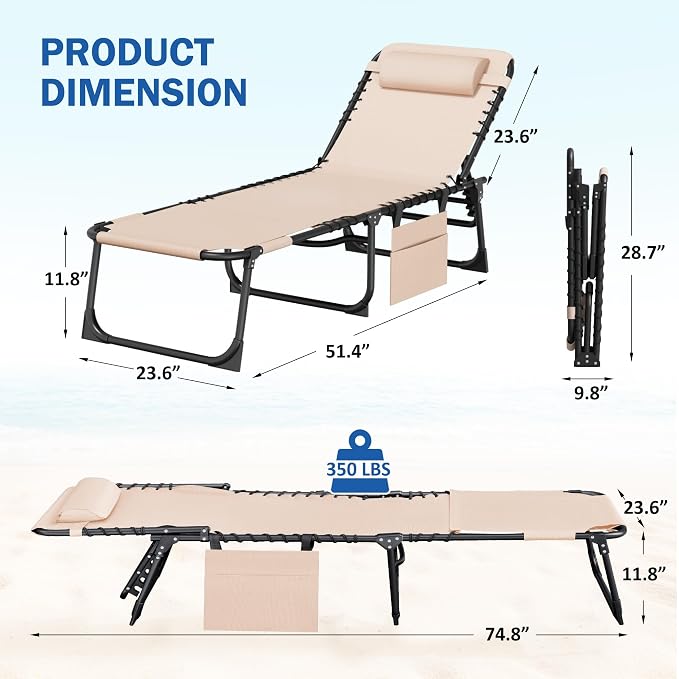 Devoko Beach Lounge Chair, Outdoor Sun Tanning Chair - Image 3