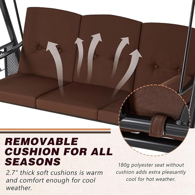 AECOJOY Outdoor Porch Swing, 3-Seat Porch Swing - Image 3