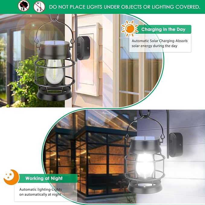 UBright 2 Pack Solar Lantern Lights Outdoor Waterproof Metal Hanging Solar - Image 4