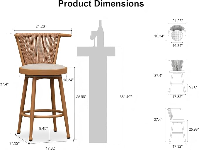 PURPLE LEAF Outdoor Swivel Counter Height Bar Stools Set of 4 Metal Modern - Image 3