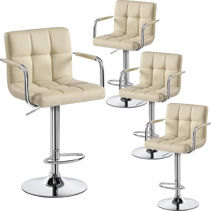 Yaheetech Bar Stools Set of 4, PU Leather Adjustable Swivel Barstools, by Yaheetech