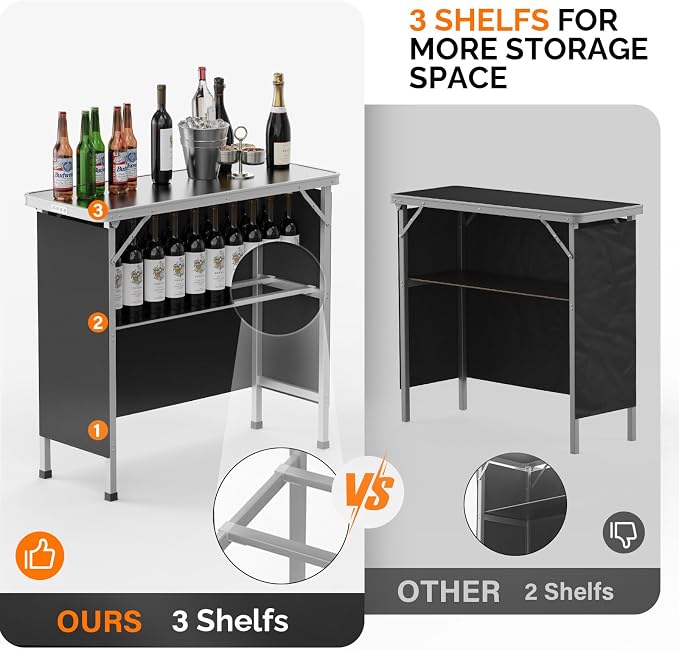 VINGLI 39" Portable Bar Table, Mobile Bar Table - Image 4