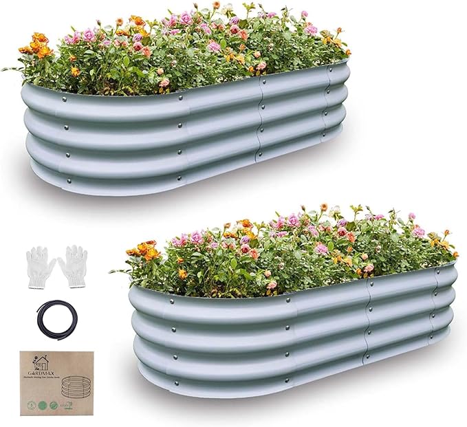 Gardmax 2 Pack Galvanized Raised Garden Bed, Lightweight Planter Boxes Outdoor by ChooseGardmaxforbetterlife