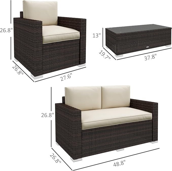 Outsunny 4 Piece Wicker Patio Furniture Set - Image 6