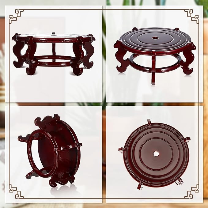 Geetery 2 Pcs 4 to 12 in Wooden Plant Stands Indoor Chinese Oriental Plant Stand - Image 3